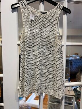 Theory Cream Open-Weave Sleeveless Mini Dress